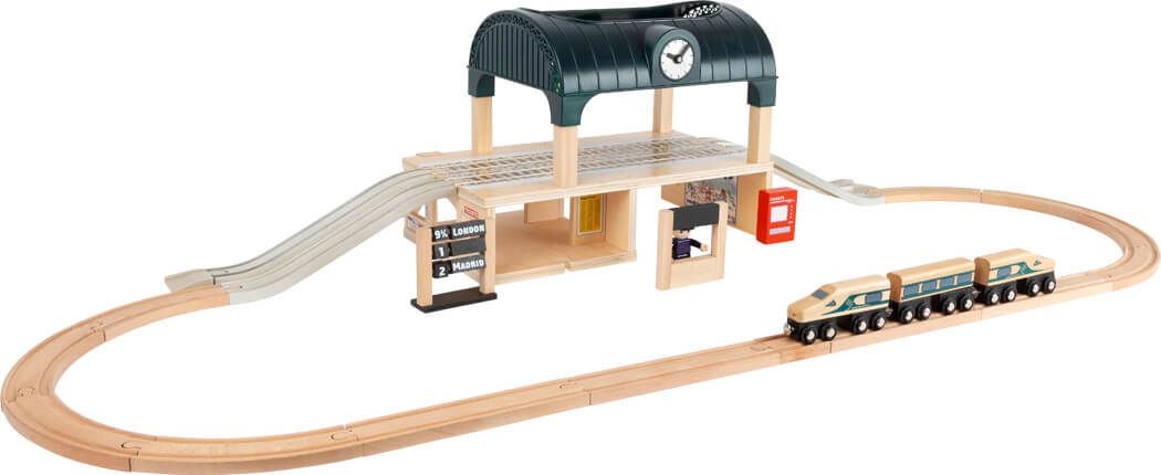 La gare de train et ses accessoires, en bois, Legler