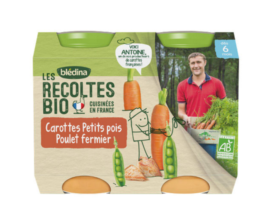 Bipack bio Carotte Petits pois poulet  - 2 Pot/200g - Blédina