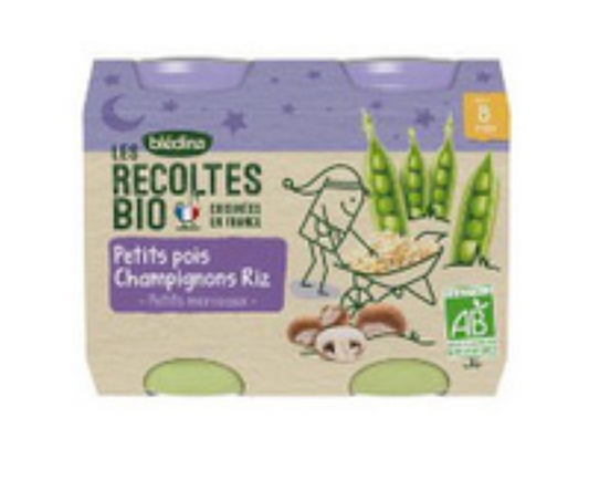 Bipack bio Petit poids Champignon riz - 2 Pot/200g - Blédina