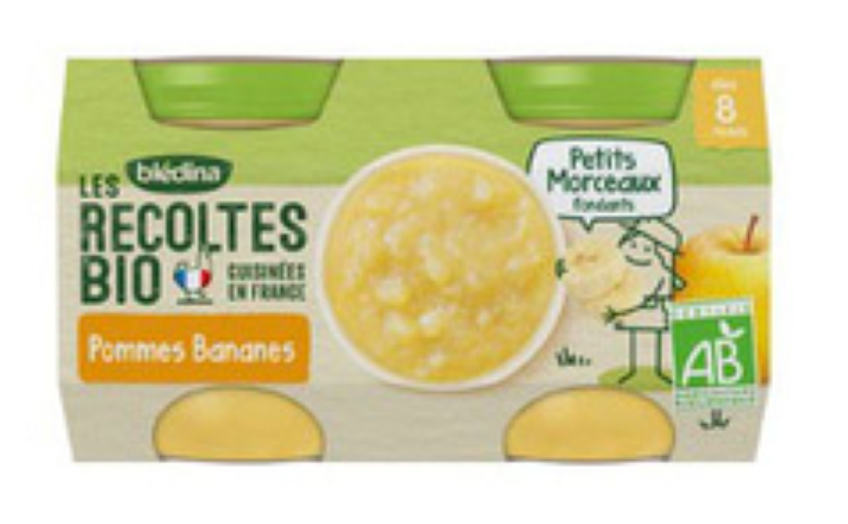 Bipack bio Pomme Banane ( avec petits morceaux) - 2 Pot/130g -Blédina