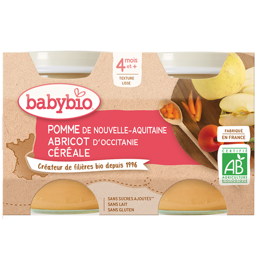 Pomme abricot céréales dès 4 mois 2X130 grs- Babybio