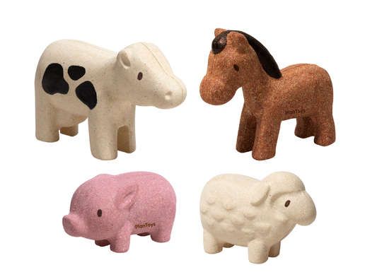 Animaux de la ferme, 4 petits animaux en bois, Plan Toys