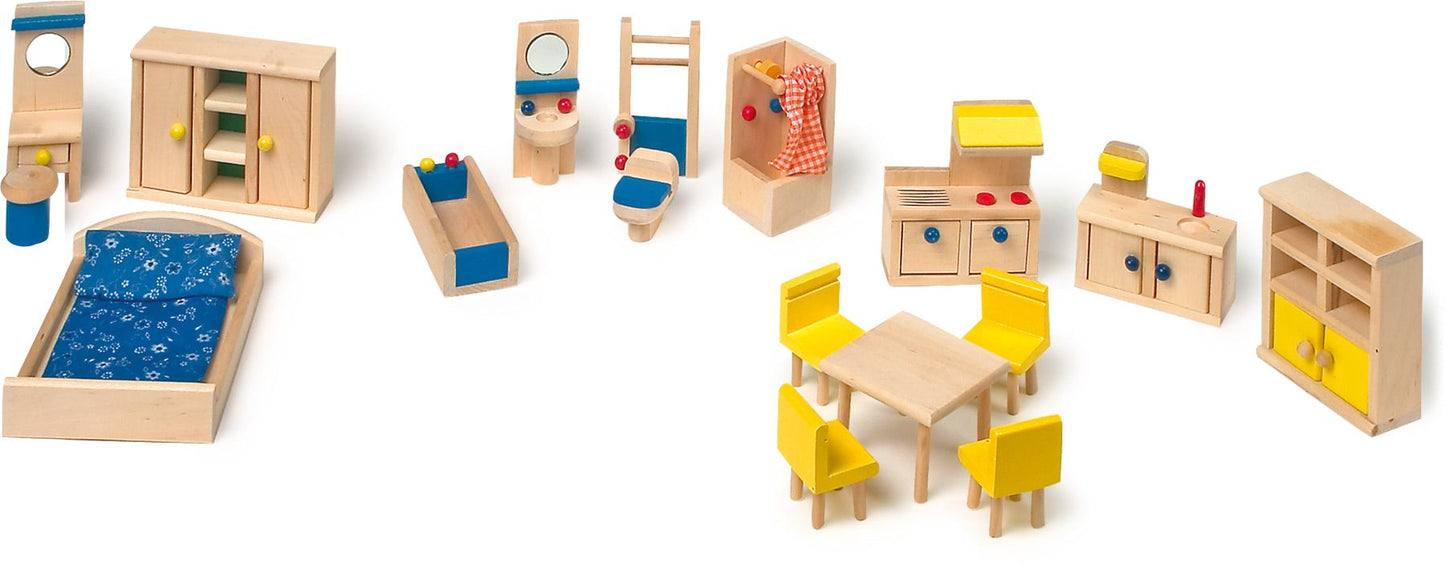 Meubles pour maison de poupée avec cuisine, jouets en bois, Legler