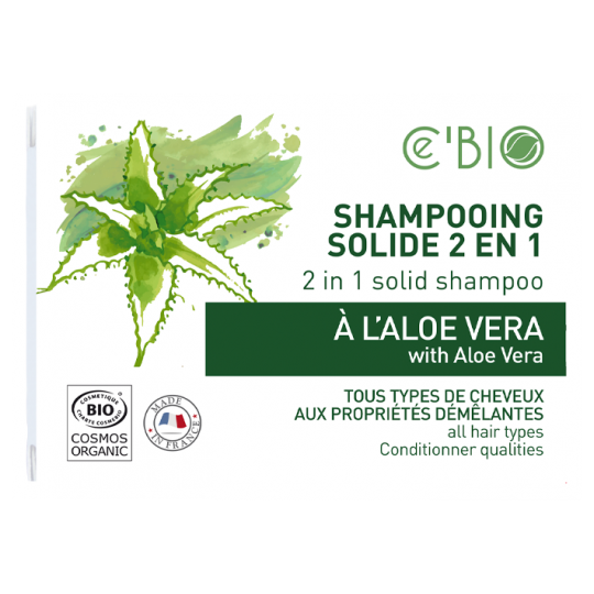 shampoing solide 2 en 1, ce produit de la marque Ce'Bio, démèle et nettoie les cheveux en douceur en respectant le cuir chevelu. Pour tous types de cheveux..