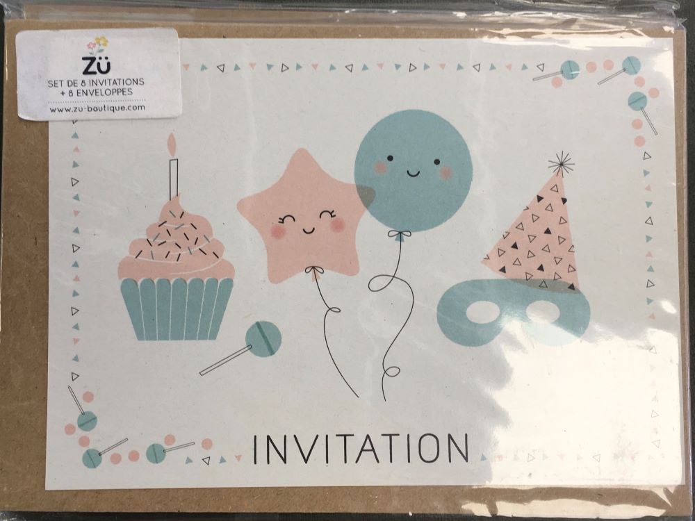 Cartes d'invitations Fiesta, lot de 8 avec enveloppes, Zu