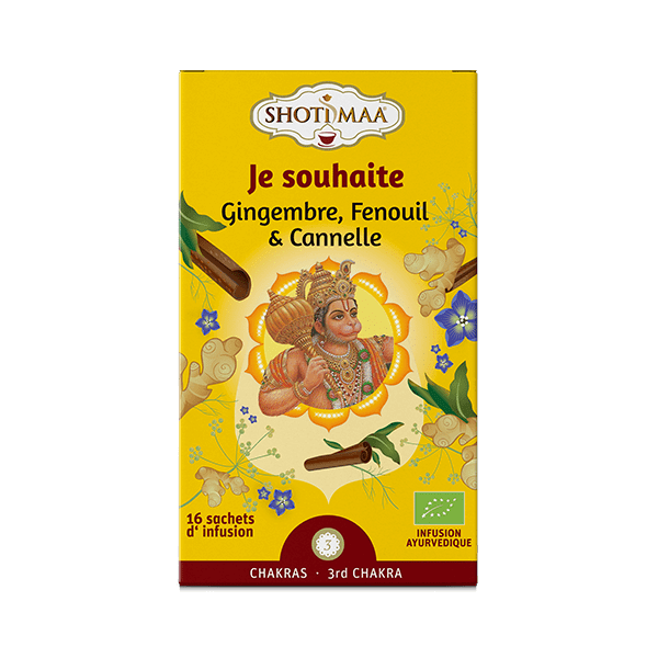 Tisane bio gingembre, fenouil, Canelle, "Je souhaite" Chakra 3 - Shoti Maa