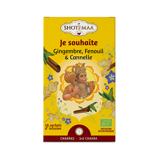 Tisane bio gingembre, fenouil, Canelle, "Je souhaite" Chakra 3 - Shoti Maa