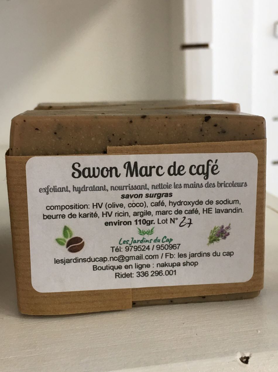 Savon artisanal au marc de café, exfoliant, Les Jardins du cap