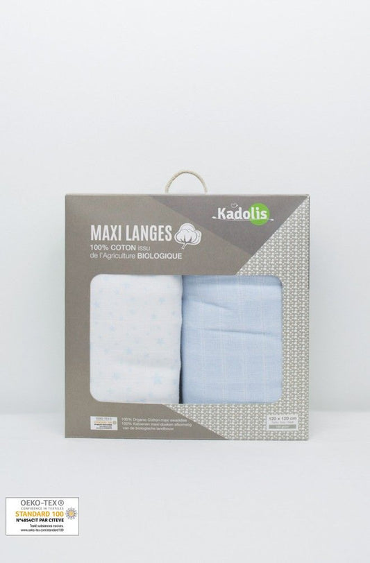 Langes - Maxi 120*120 - Lot de 2 -Coton bio - Kadolis