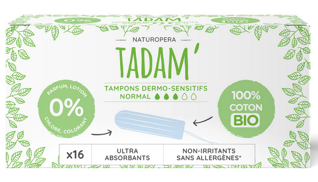 Tampons hygiéniques, boite de 16 Tadam, sans applicateur , FLux normal