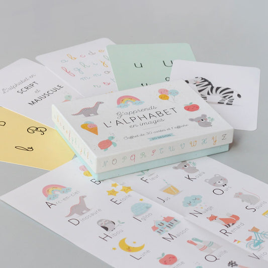 J'aprends l'alphabet en image avec Zü :  30 cartes, 1 affiche et de belle illustrations!