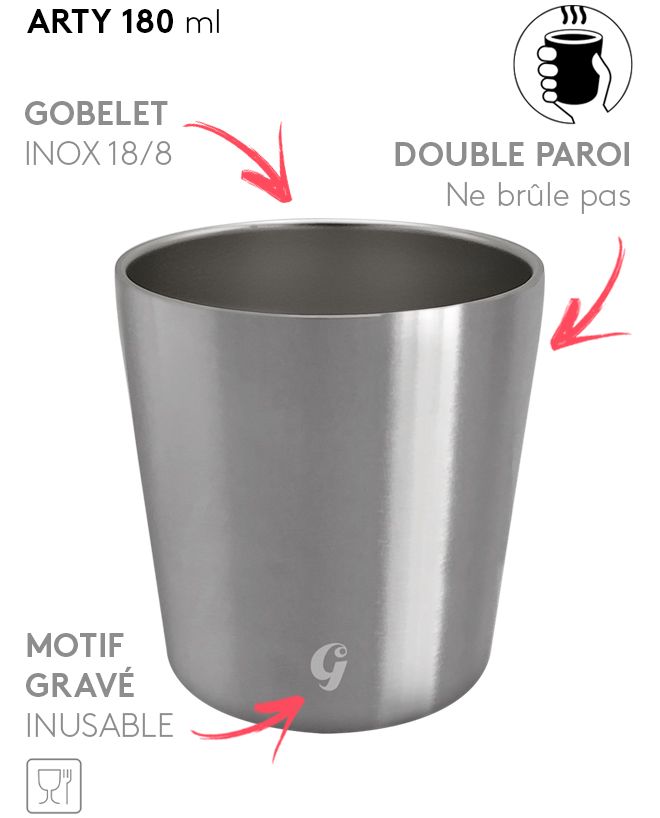 Tasses  à café doubles parois en inox - Lot de 2 - ARTY - Gaspajoe