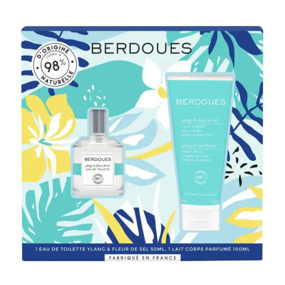 Coffret Berdoues, comprenant eau de toilette bio Ylang et Fleur de sel et gommage corps