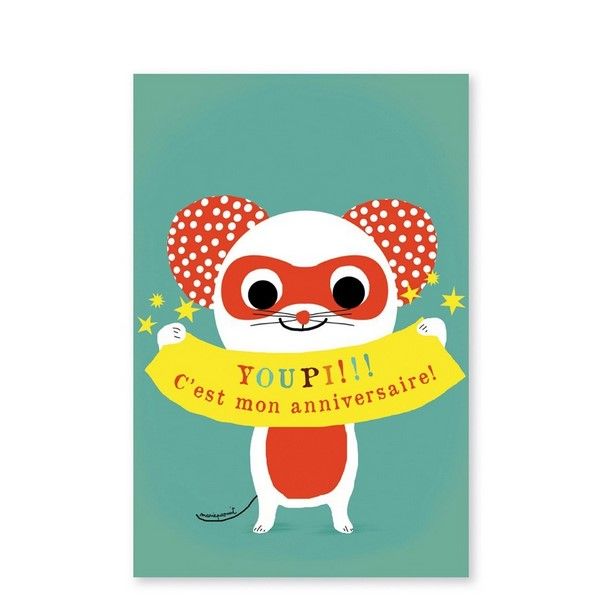 Cartes d'invitation pour anniversaire, Smotif Super Souris " Youpi c'est mon anniversaire", Zü