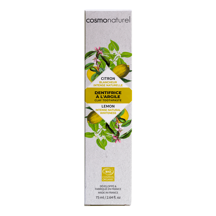 Dentifrice bio à l'argile - Citron - Blancheur intense naturelle - Cosmonaturel