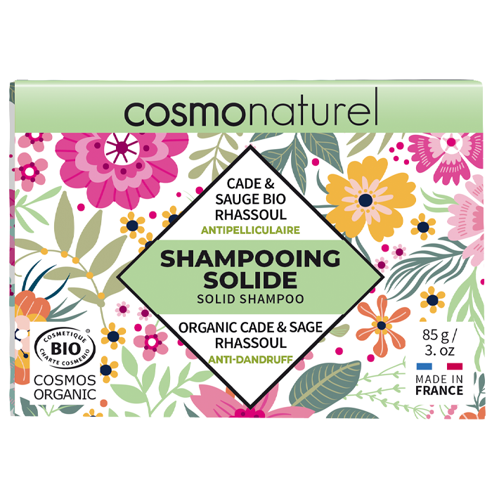 Shampoing solide antipelliculaire, Cosmonaturel, 85g, Cade, Sauge et Rhassoul