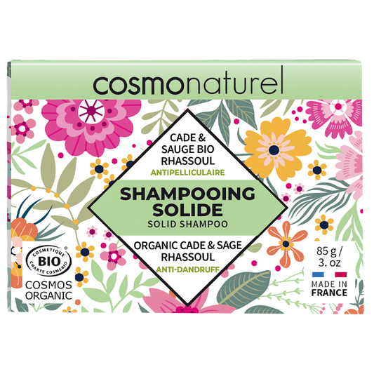 Shampoing solide antipelliculaire, Cosmonaturel, 85g, Cade, Sauge et Rhassoul