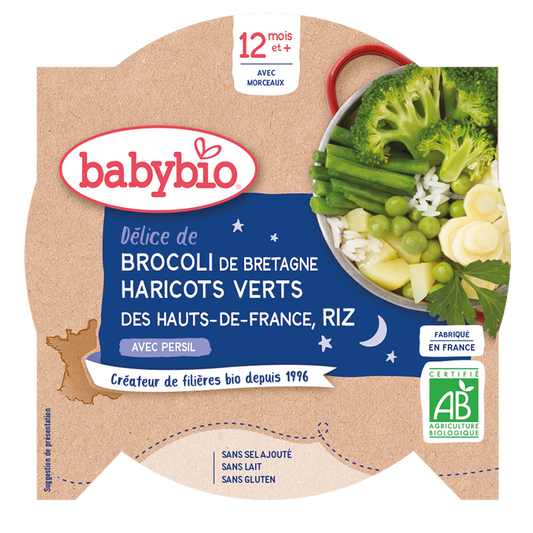 Assiette Bonne Nuit brocoli, haricots verts,riz 12 mois+ - Babybio - DDM 11/11/2024