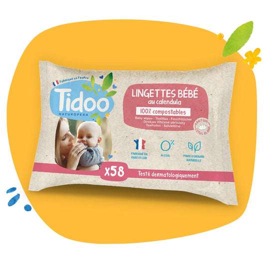 Lingettes compostables au calendula bio parfum Lotus Blanc X58 - Tidoo Care