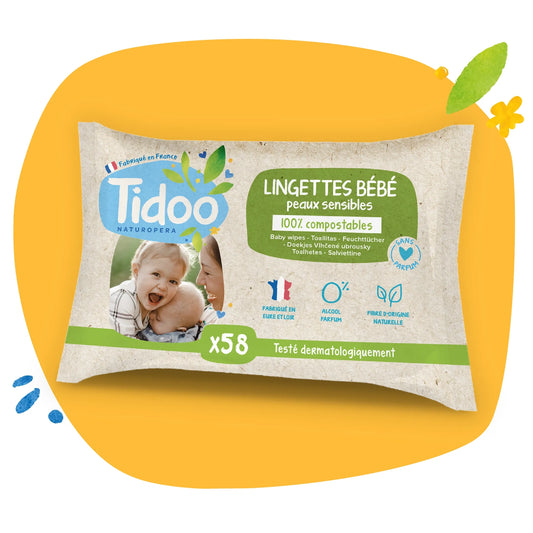 Lingettes Bio compostables sans parfum au calendula - X58 - Tidoo Care