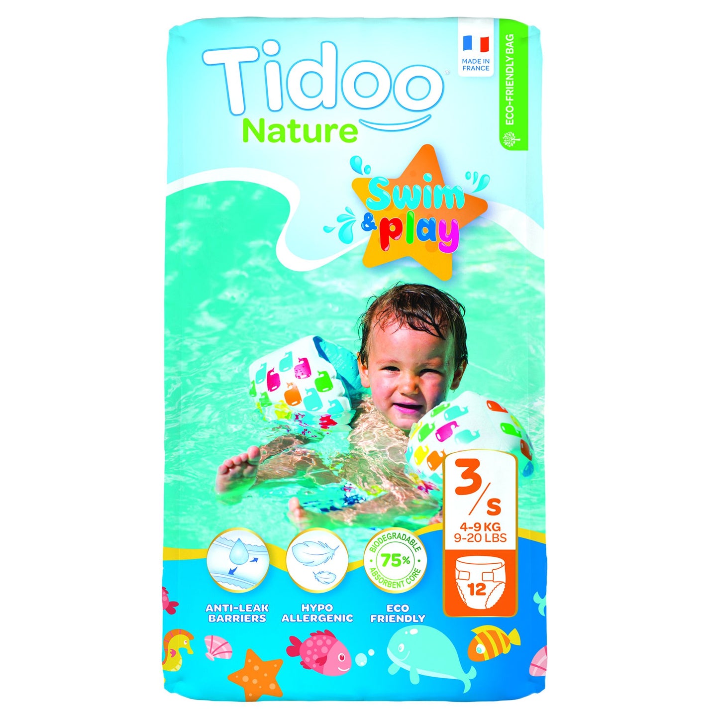 Couche jetable swim and play  - T3 -4 à 9 kgs - 12 couches - Tidoo