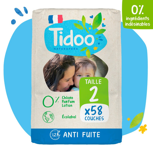 Couche jetable night & day  - T2 -3 à 6 kgs - 58 couches- Tidoo