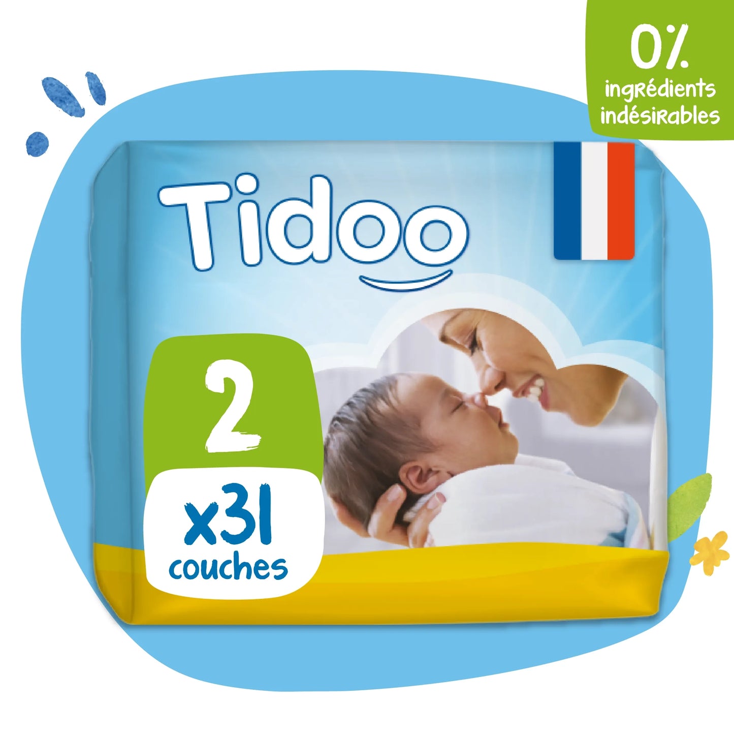 Couche jetable night & day  - T2 -3 à 6 kgs - 31 couches - Mini Pack- Tidoo