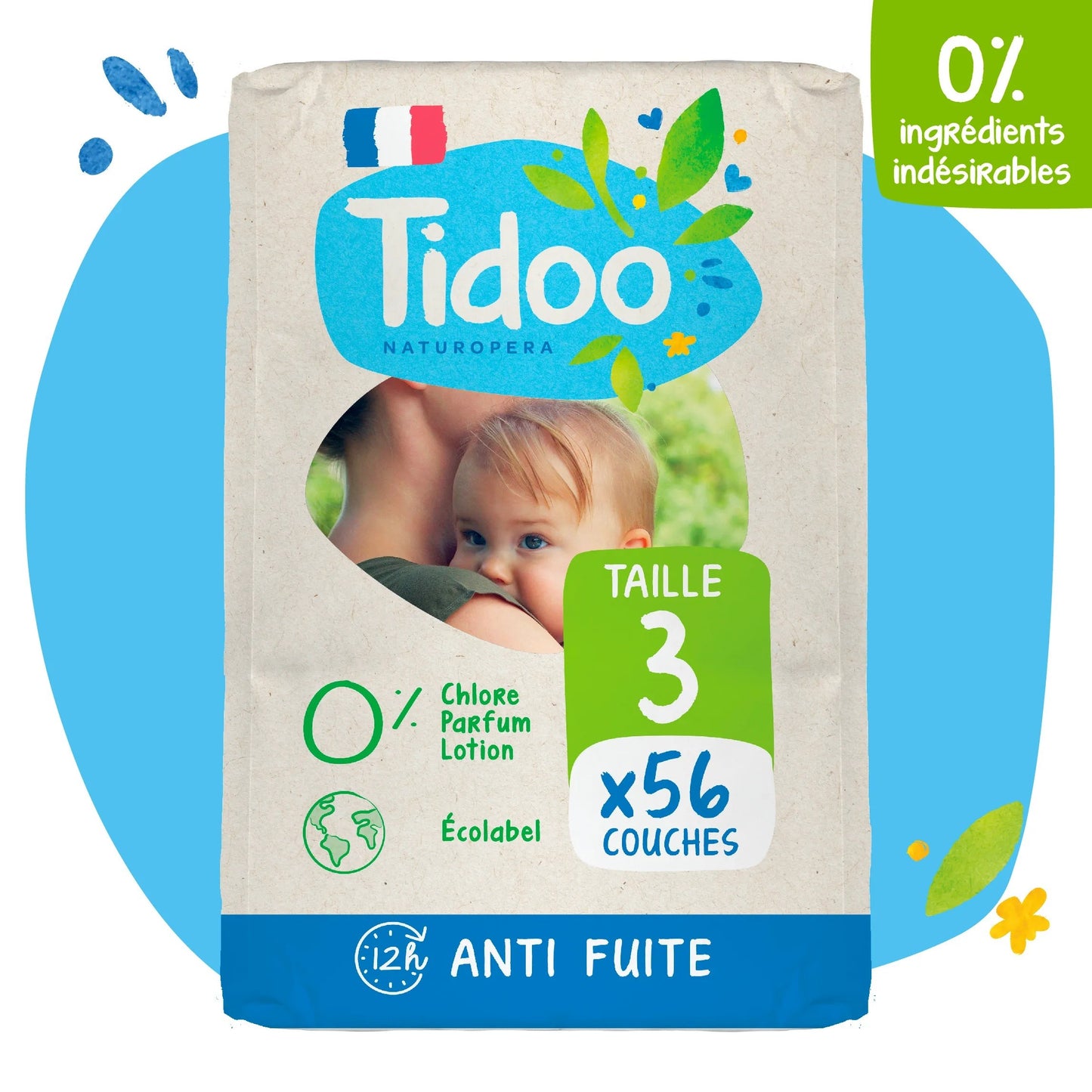 Couche jetable night & day  - T3 -4 à 9 kgs - 56 couches- Tidoo