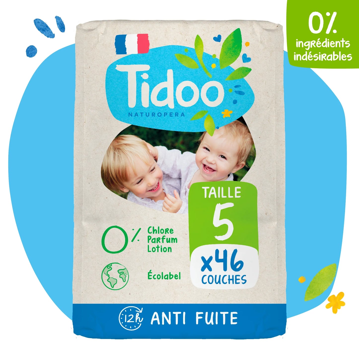 Couche jetable night & day - T5 - 12 à 25 kgs - 40 couches- Tidoo NOUVEAU PACKAGING