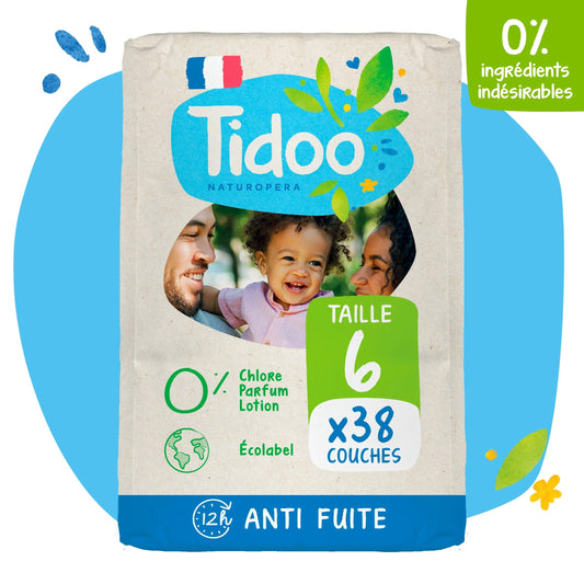 Couche jetable night & day - T6 - 16 à 30 kgs - 34 couches- Tidoo NOUVEAU PACKAGING